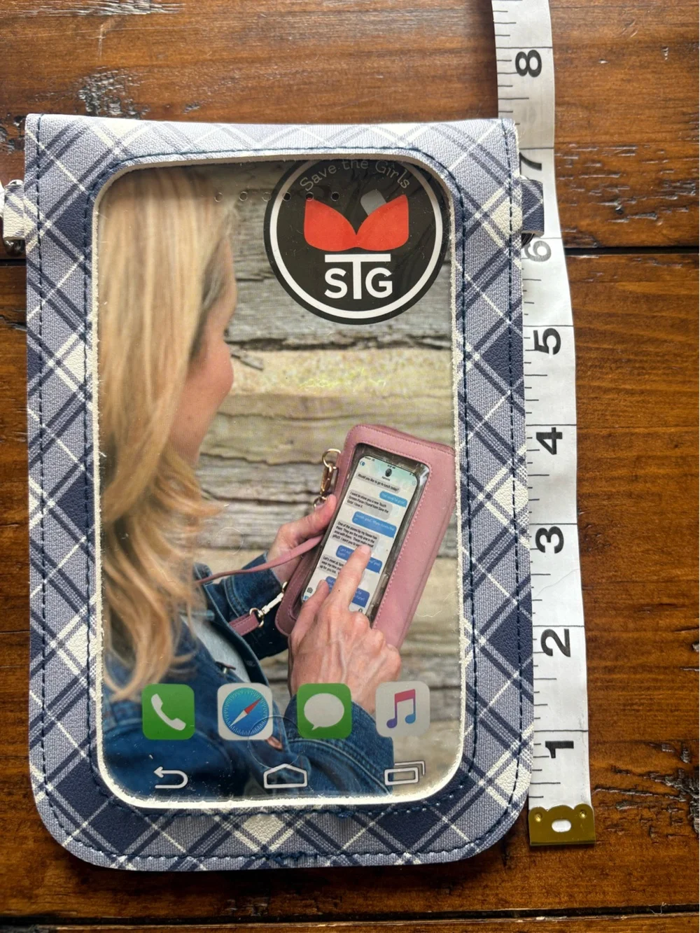 Blue Plaid Clear-Window Crossbody Phone Holster